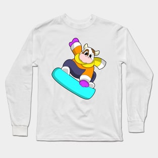 Cow at Snowboarding with Snowboard Long Sleeve T-Shirt